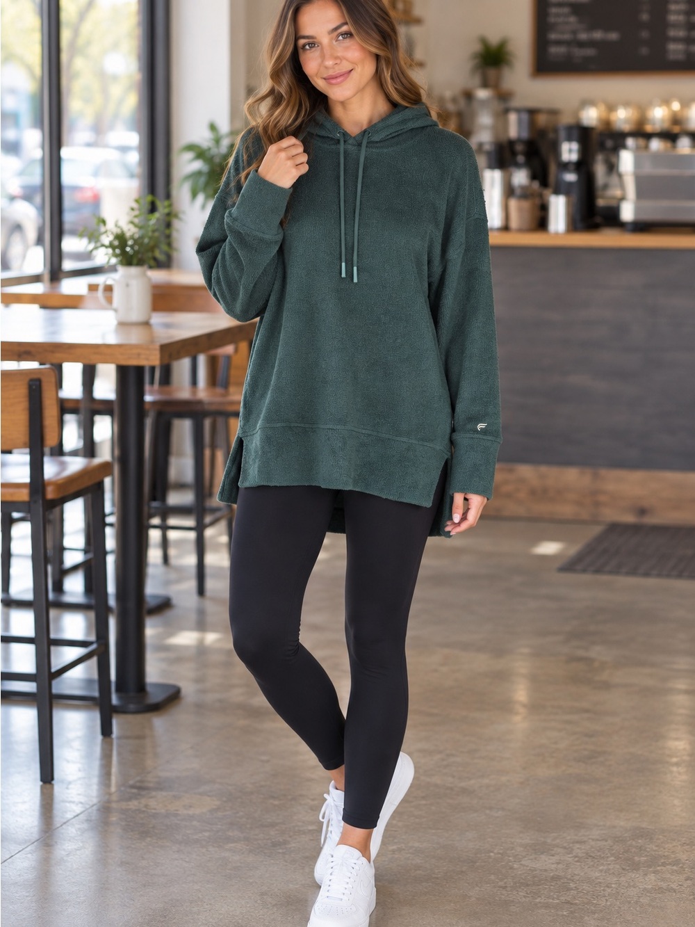 Fabletics Forest Green Cozy Knit Hoodie – Size Small drawstring, oversized